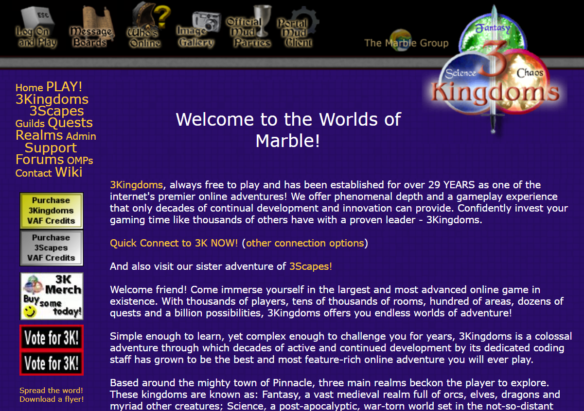 screenshot of three kingdoms site