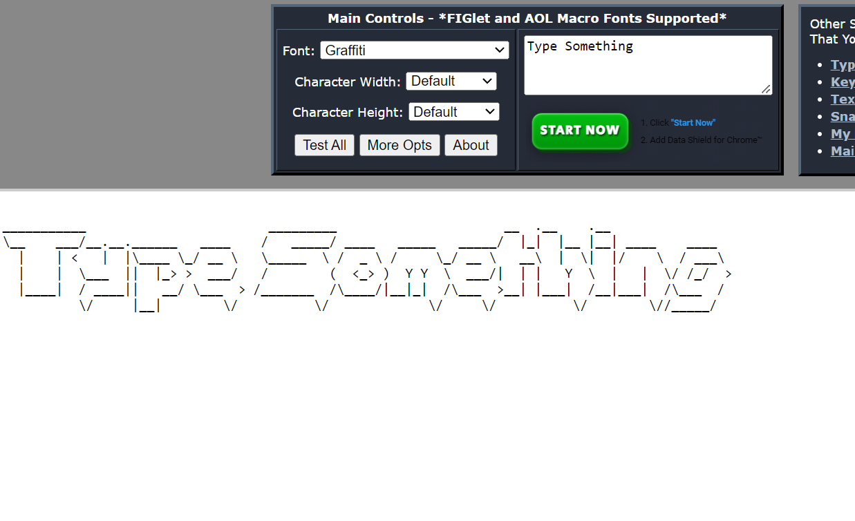 screenshot of the ascii art generator site