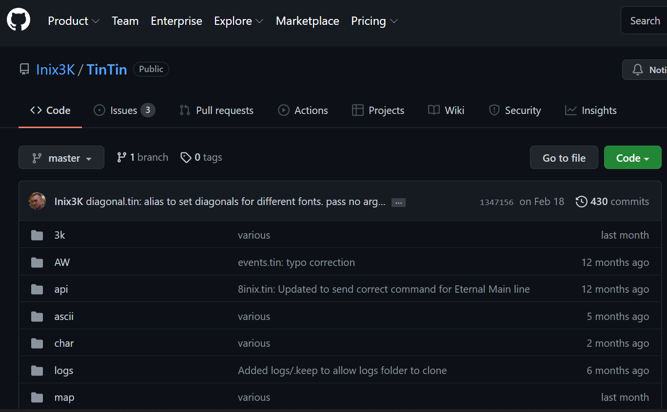 screenshot of inix's github tintin setup site